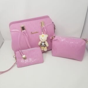 Soperwillton Lilac Pink Shoulder Bag Handbag Satchel Crossbody Purse 3 Piece Set